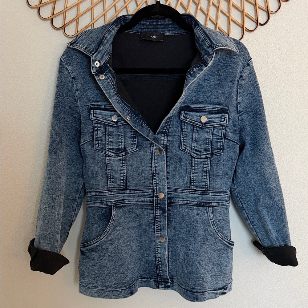 Trac Women's Dark Blue Stretchy Jean Jacket